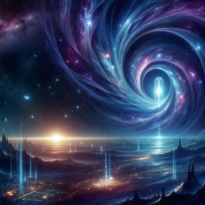 The primary subject of the image is a spiral-shaped structure with a blue and purple hue, surrounded by a vibrant and colorful background. The setting appears to be a futuristic cityscape, with a mix of natural and artificial elements. The visual style of the image is a digital art or illustration, showcasing a creative and imaginative interpretation of the spiral structure. The colors and mood of the image are lively and energetic, with a sense of wonder and exploration.